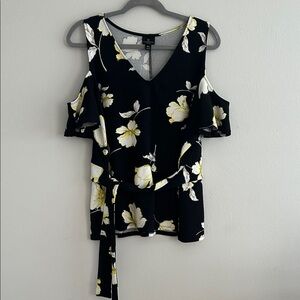 Worthington Black Floral Cold Shoulder Top
